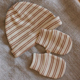 Acorn Henley Beanie and Mittens Set Cream