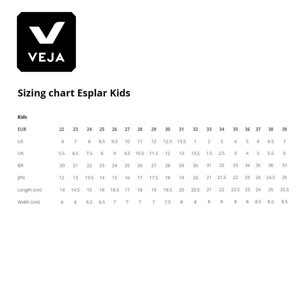 Veja kids size chart new arrivals