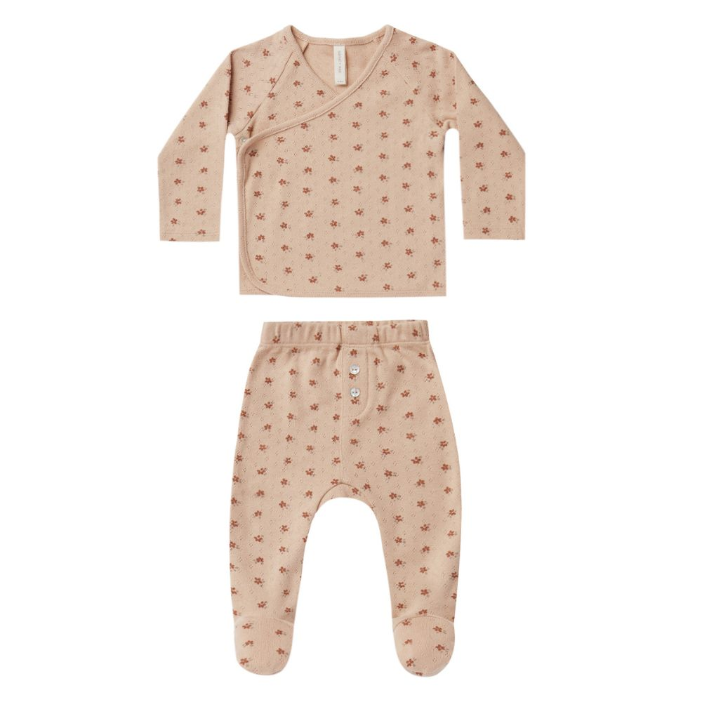 Quincy Mae Pointelle Wrap Top + Footed Pant Set