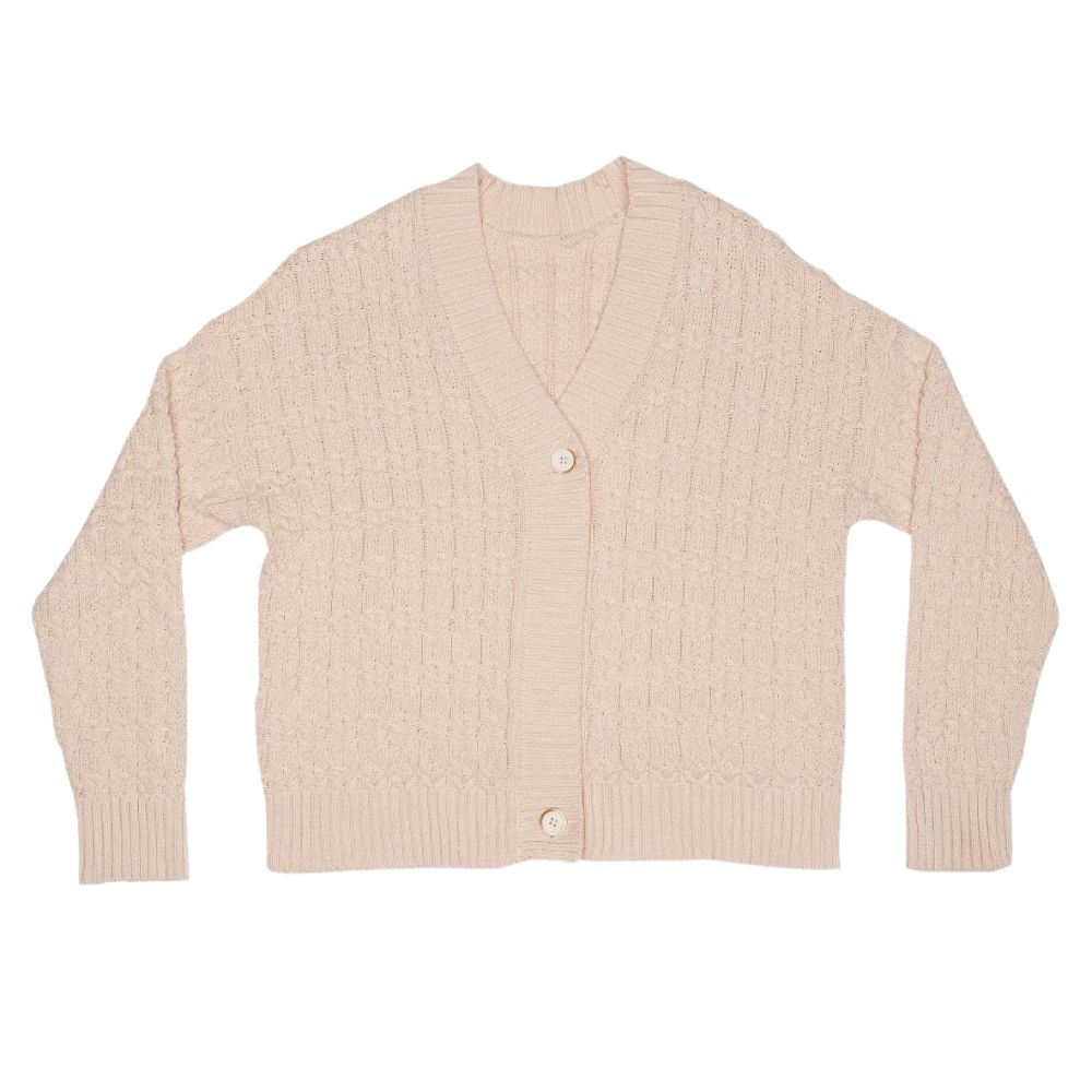 The Girl Club Cream Lace Knit Organic Cotton Cardigan