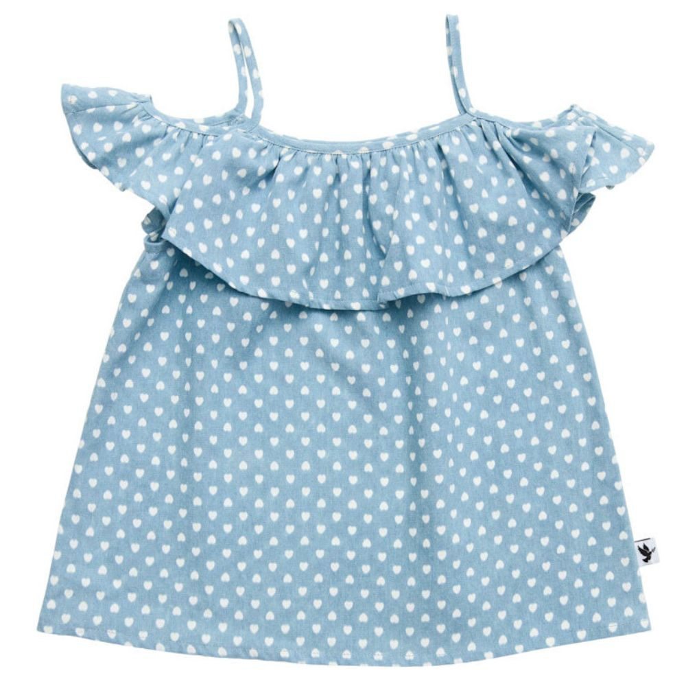 Kissed by Radicool Hearts Chambray Ruffle Top