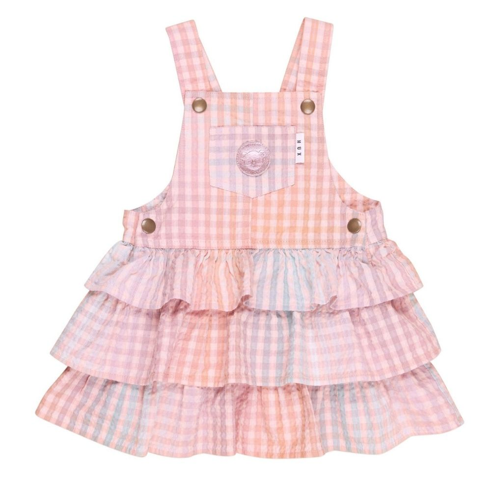 Huxbaby Rainbow Check Frill Overall Dress