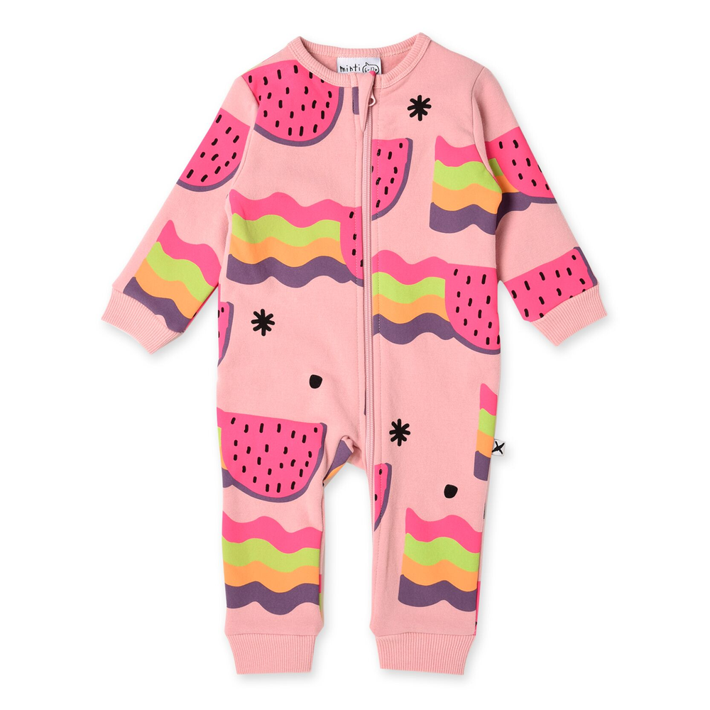 Minti Baby Watermelon Rainbows Furry Zippy Suit