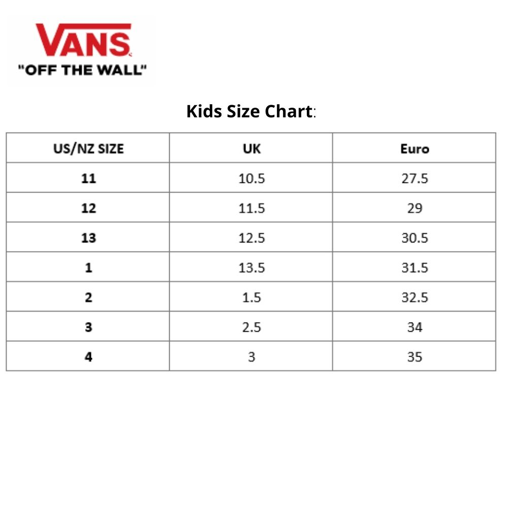 vans toddler shoes size chart