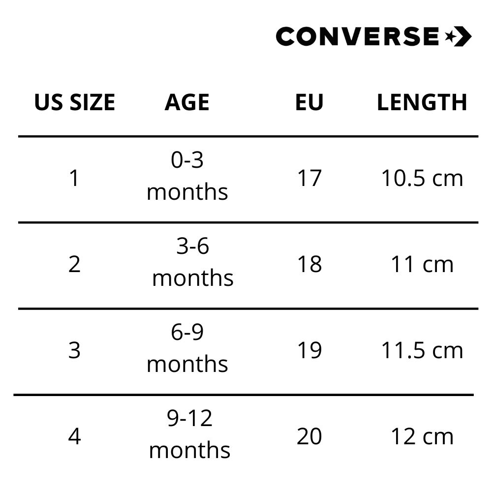 Learn about 91+ imagen converse infant shoe size chart In